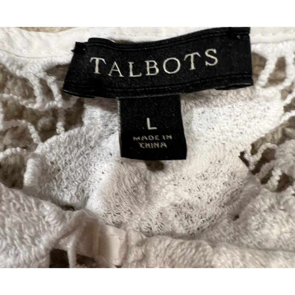 Talbots Lace Short Sleeve White Blouse Oversized Sheer Cap Sleeve Size Large - Picture 5 of 6